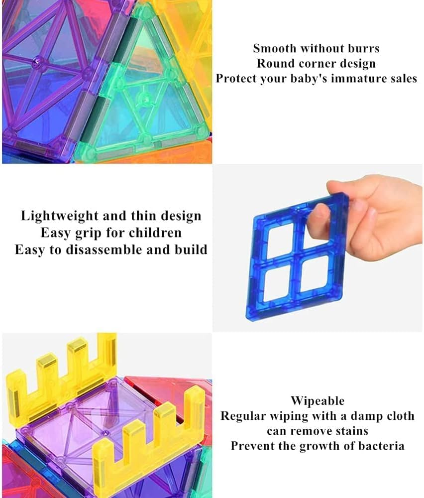 Magnetic Tiles Building Blocks,Clear Magnetic 3D Building Blocks Construction Playboards,120Pcs Educational Magnet Toys Recreational, Educational for Children Ages 3 Years + (120PCS) image number 3