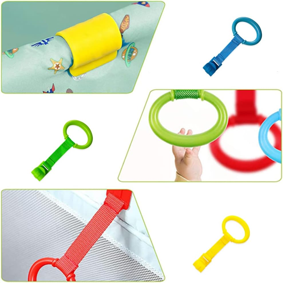 CAASFOOY 8 Pieces Baby Pull up Rings, Baby Crib Pull Ring Baby Walking Exercises Assistant Rings Toddler Walking Training, Baby Standing Walker Rings image number 2