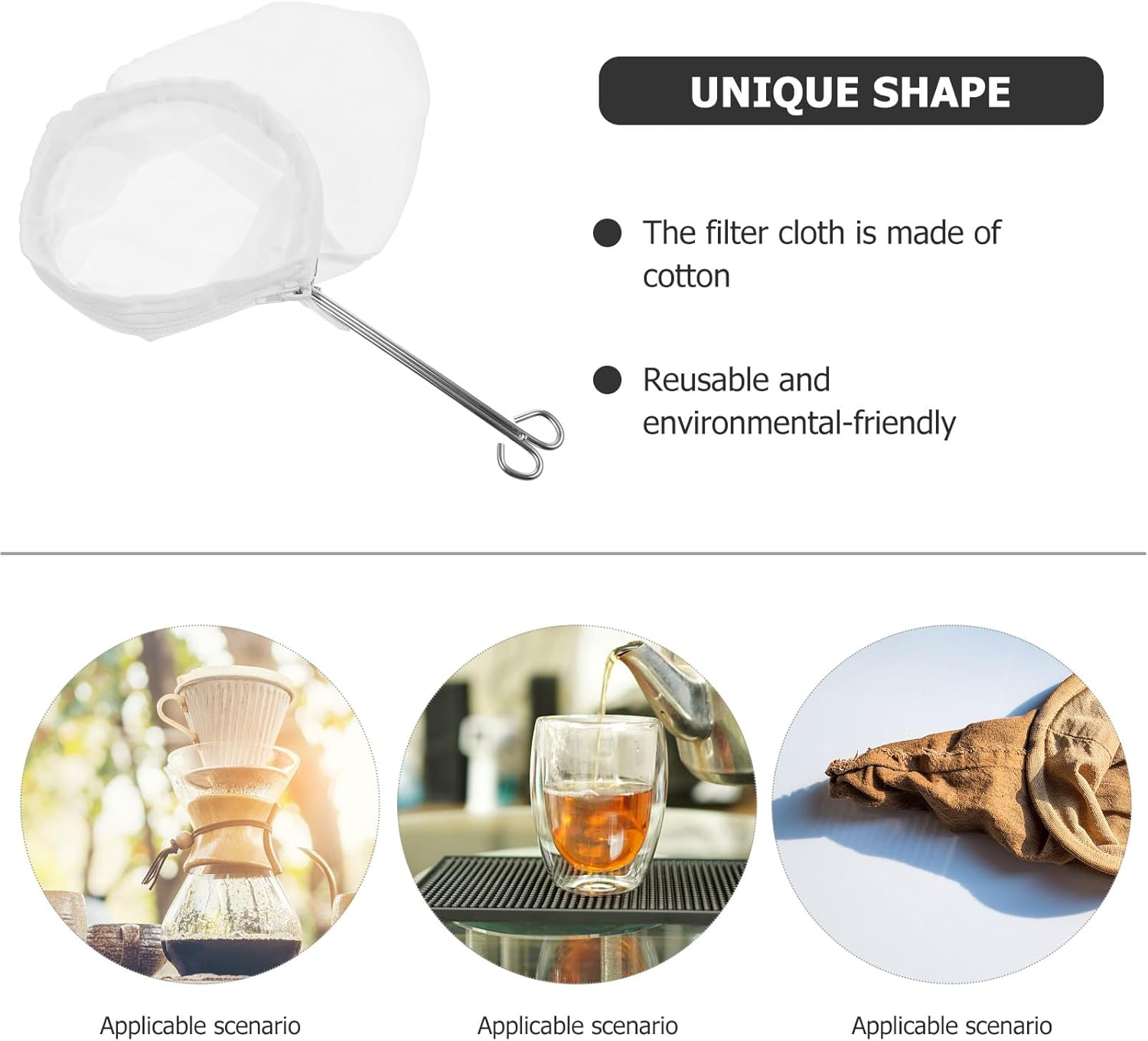 NUOBESTY Tea Filter Bag with 13Cm Steel Ring Fine Mesh Milk Tea and Coffee Strainer Pouch for Loose Leaf Brewing Reusable and Coffee Filter for Home and Caf&eacute; Use image number 2