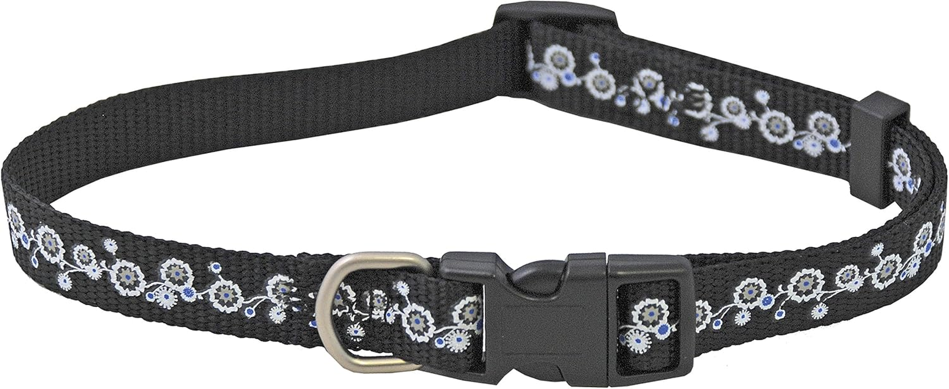 Chapuis Flowers Upholstery Adjustable Nylon Webbing Dog Collar Black Width 15 Mm/30-45 Cm Size S