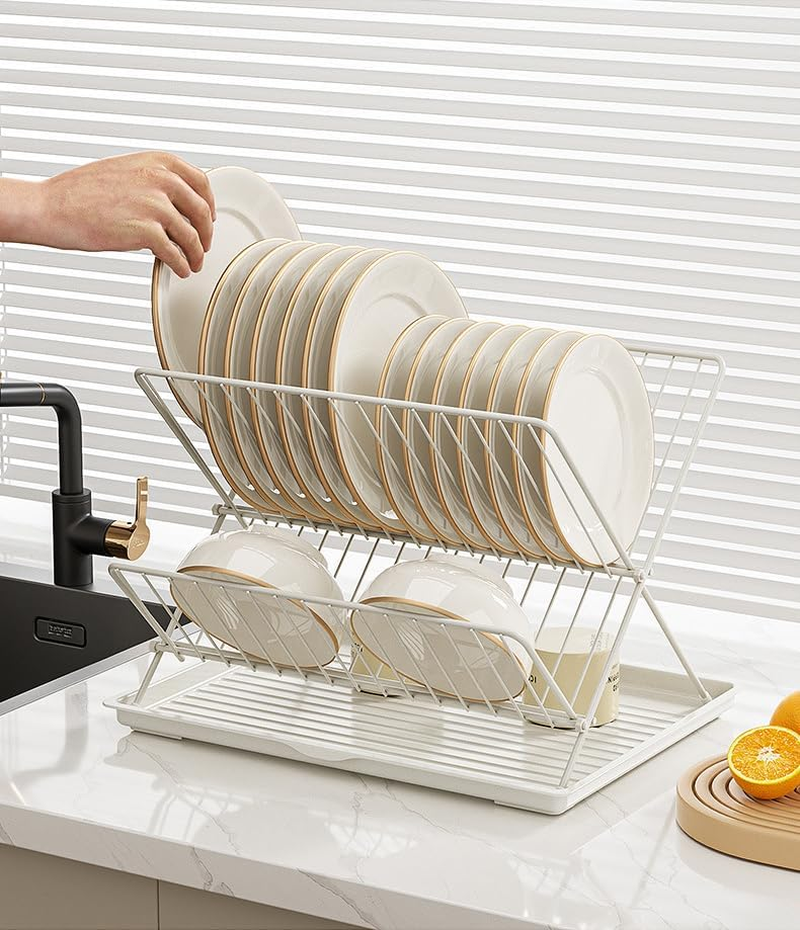 Roll up Dish Drying Rack, over Sink Multipurpose Foldable, Kitchen Sink Accessory (White, 2 Layer) image number 5