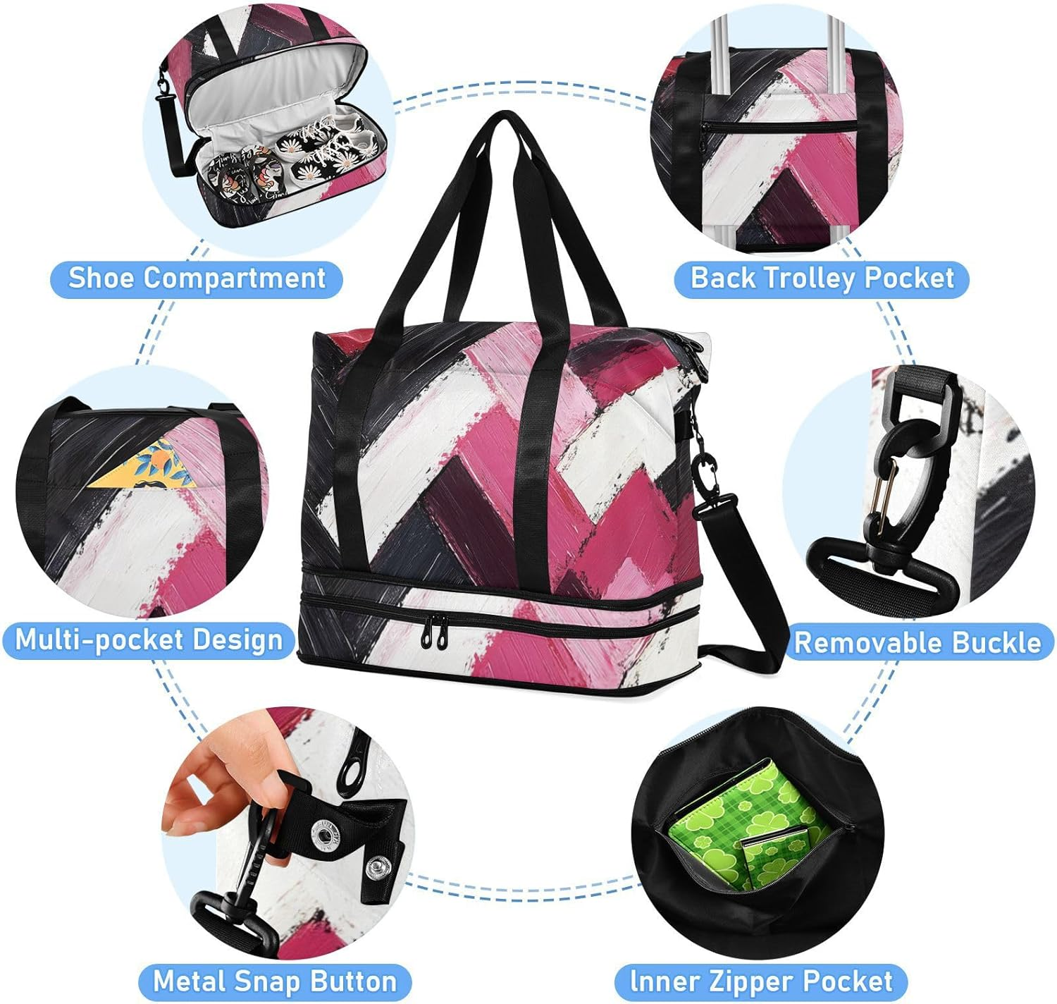 Oil Painting Valentine Duffel Bags Travel Weekender Gear Bag with Adjustable Strap for Workout Large Capacity, Oil Painting Valentine, 1 Size image number 6