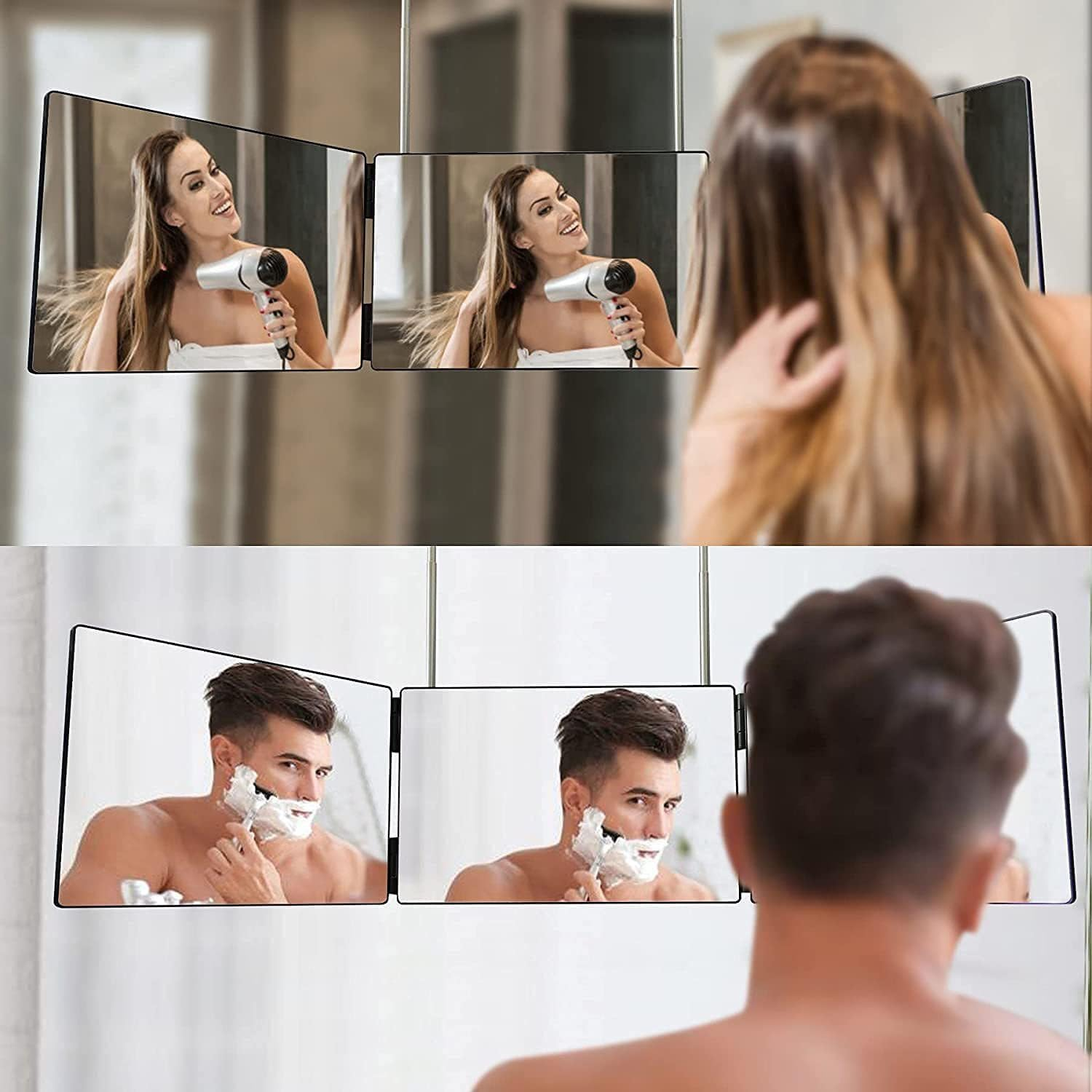 Musotica 3 Way Mirror with 10X Magnifying Mirror, Tri-Fold Mirror for Haircutting Shaving and Braiding, Height Adjustable Self Haircut Mirror image number 1