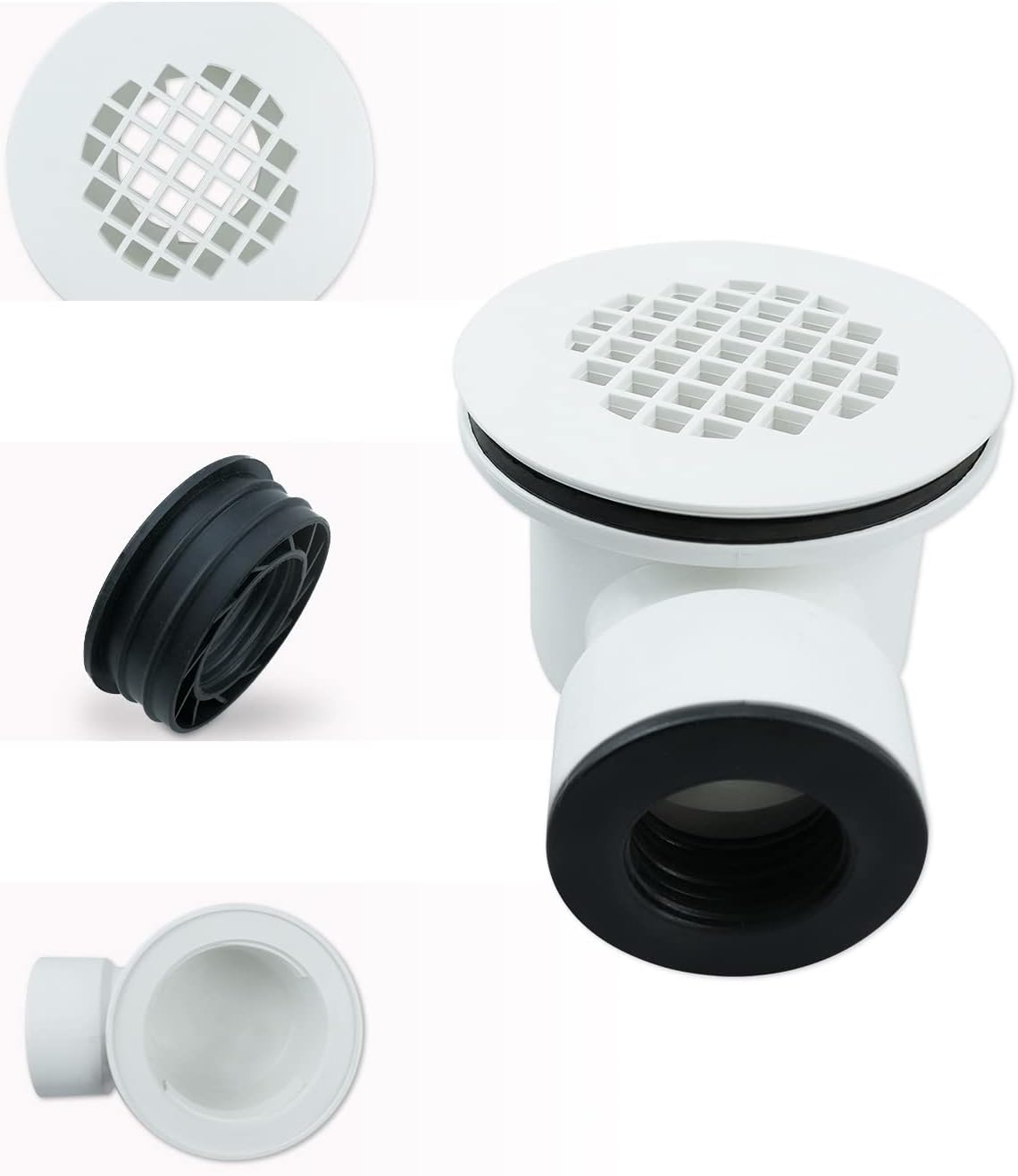 Low Profile Shower Base Drain,1.5" Side Outlet Drain Assembly with Perforated Strainer, PVC Outlet Shower Drain for Replacement Shower Base Drain image number 4
