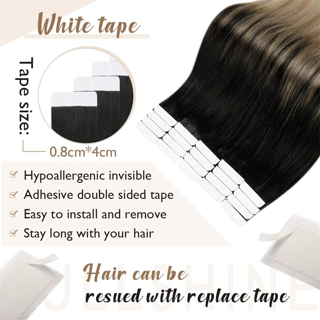 Natural Hair Tape in Extensions 100% Remy Human Hair Ombre 40Pcs 100G Seamless Blonde Glue on Hair for Woman 1B 8 22 22 Inches 20 Pcs image number 4