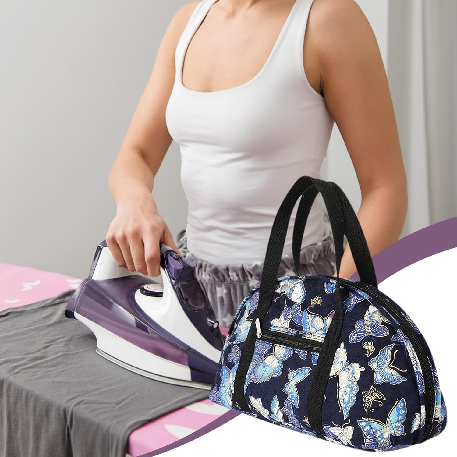 Iron Storage Bag, Multiple Pockets Small Iron Bag Iron Case Bag, Sewing Iron Bag Versatile Travel Steamer Bag for Irons Needles Threads