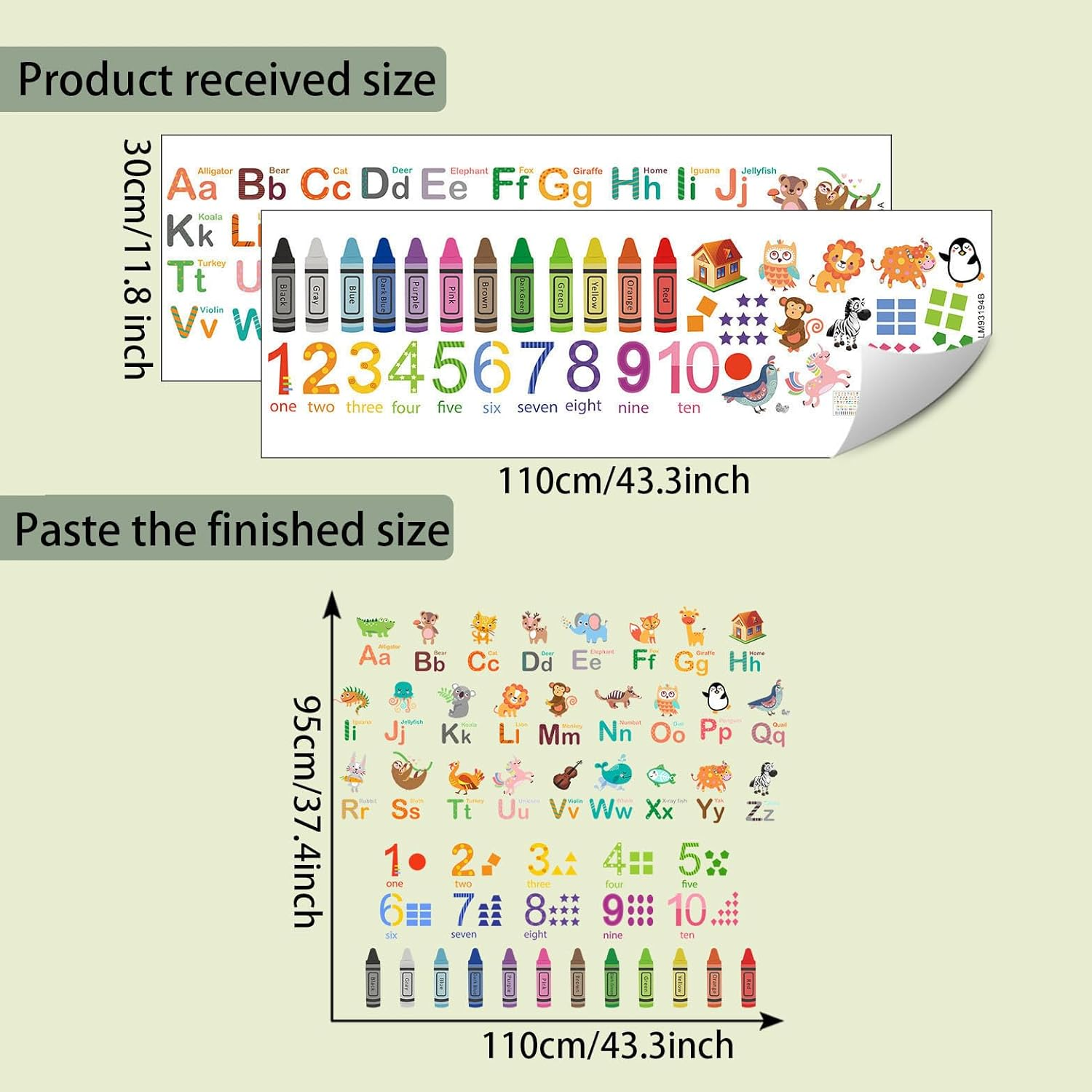 Alphabet Numbers Crayon Wall Stickers Decals Kids Peel and Stick Removable Room D&eacute;cor Letter ABC Classroom Playroom Decorations image number 1