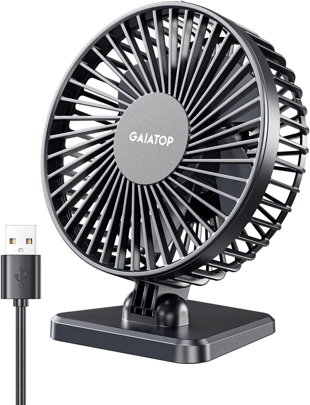 Gaiatop USB Desk Fan, Small but Powerful, Personal Portable Quiet 3 Speeds, Adjustable Mini Table Desktop Fan for Cooling Home Office Car Summer Travel Gifts Black