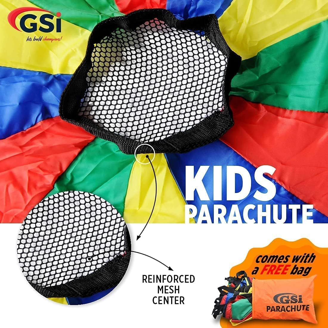 GSI Kids Play Parachute Rainbow Parachute Toy Tent Game for Children Gymnastics Cooperative Play and Outdoor Playground Activities (12 Feet 12 Handles) image number 2