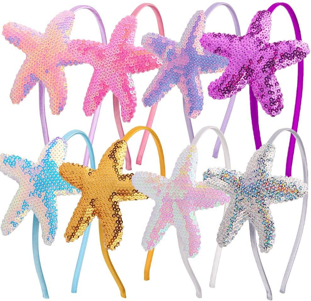 Qhflashbuy Pack of 8 Starfish Headbands for Girls, Mermaid Headbands, Girls Hair Bands, Colourful Glitter Hair Bands for Women, Girls, Daily Wear image number 6