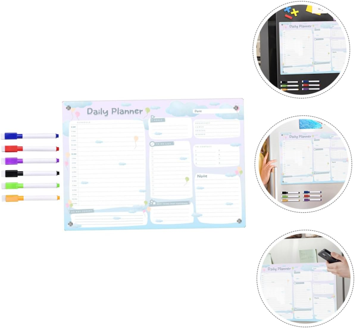 VILLFUL 1 Set Whiteboard Sticker Rewritable Sticker Writing Board Writing Board Memorandum the List Memo Writing Board Calendar Fridge Magnet Magnetic Whiteboard Pen Plan Magnet image number 2