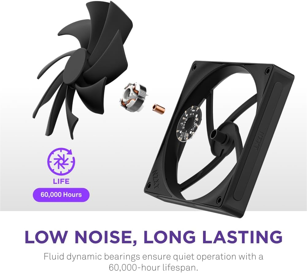 NZXT F140Q | 120Mm Quiet Airflow PC Case Fan | Intake or Exhaust | Chamfered Frame for Concentrated Air | Fluid Dynamic Bearings | Low Noise | PWM Control | Black image number 6