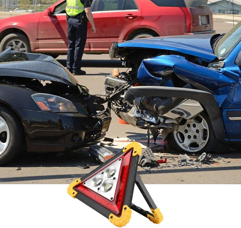 Lwuey Multifunctional Emergency Triangle Warning Light for Vehicles, Triangular LED Safety Flashing Sign Roadside Reflective Triangles Lamp Accident for Outdoor Camping Car Repairing Job Site Lighting image number 6