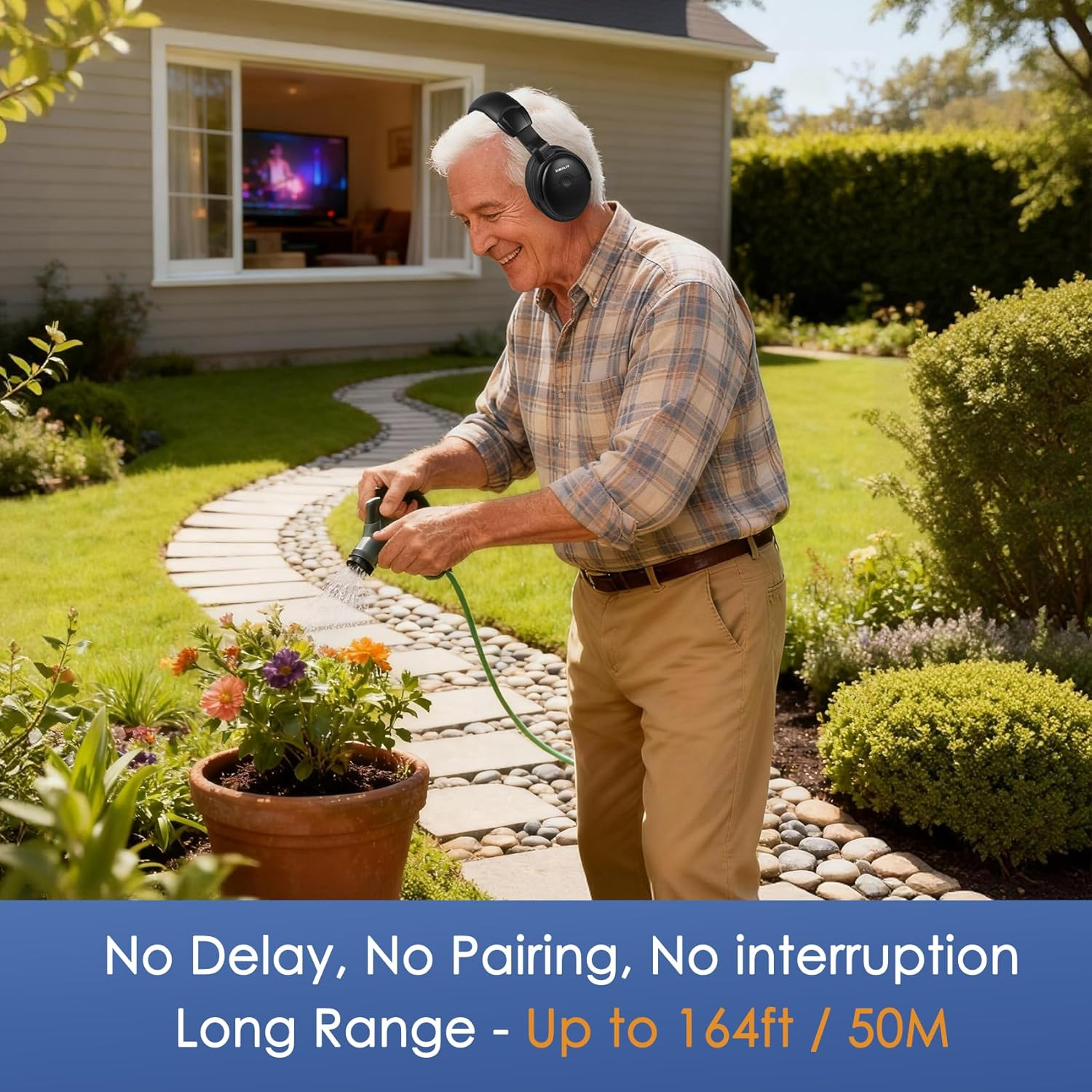 SIMOLIO Wireless Headphones for TV Watching with Transmitter (Digital Optical/Rca/Aux), Enhanced Voice & Spare Battery for Seniors & Hard of Hearing, Balance & Tone Control, No Audio Lag, 100FT Range image number 6