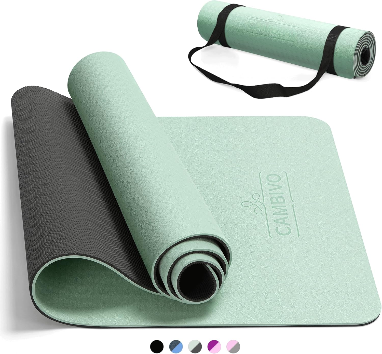 CAMBIVO Yoga Mat for Women Men Kids, 6Mm & 8Mm & 10Mm Thick, 72" Lx 24" W TPE Yoga Mats, Workout Mat with Carrying Strap for Yoga, Pilates and Floor Exercises image number 2