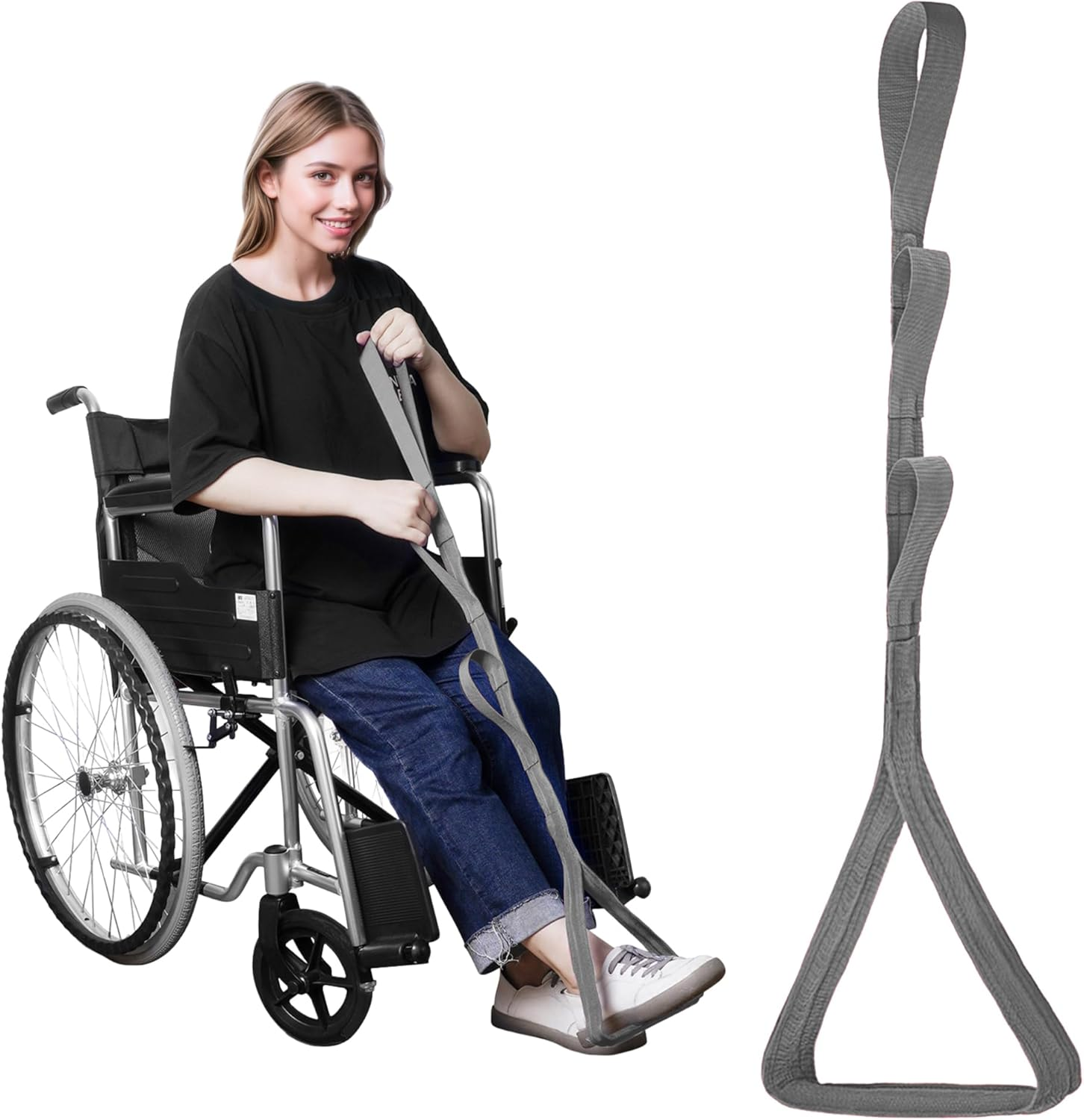 42&ldquo; Long Leg Lifter Assist,Large Rigid Foot Loop &Sturdy Multiple Handles for Limited Mobility, Knee, or Hip Replacement Surgery (Blue)