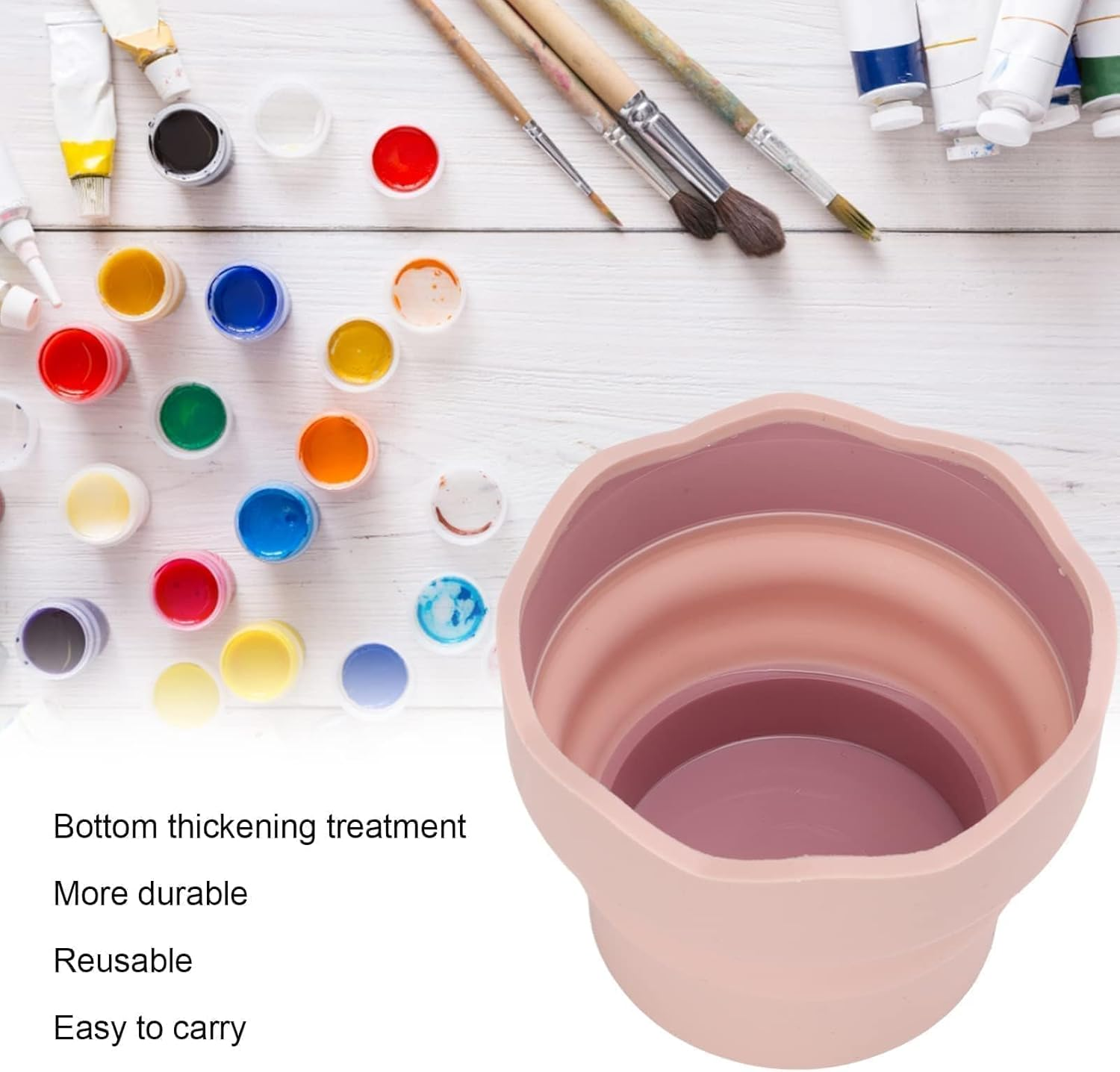 2PCS Collapsible Paint Brush Washer, Portable Silicone Washing Bucket Brush Holder Brush Cleaner Painting Water Cup Collapsable Cups for Watercolor Oil Painting(Pink) - Pink image number 3