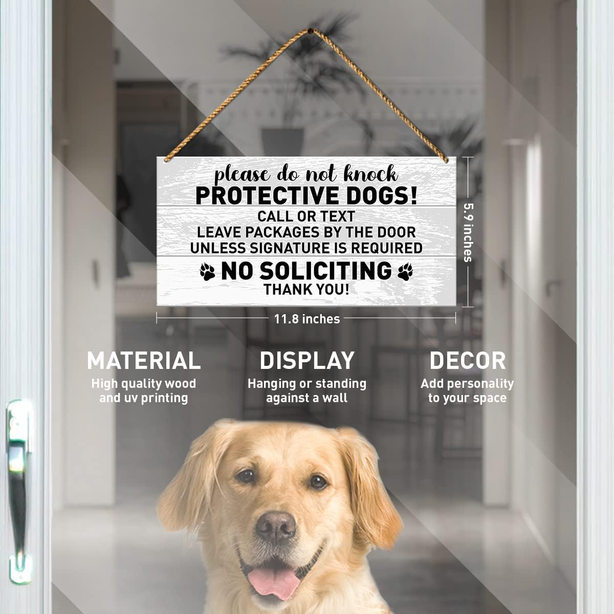 Dog Warning Sign, Please Do Not Knock Protective Dogs, Beware of Dog Sign for Home Front Door Decor, No Soliciting Dog Warning Sign for Gate Fence Yard Home Decoration, Dog Dad Mom Lover Owner Gifts - C image number 3