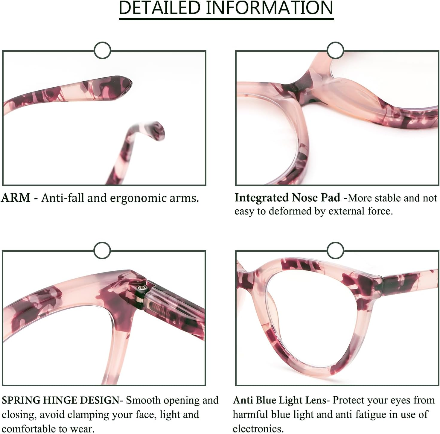 REAVEE 4 Pack Fashion Oversized Cat Eye Reading Glasses for Women, Large Cute Blue Light Blocking Readers Spring Hinge - 1.5 X, Black/Leopard/Grey Leopard/Clear Leopard image number 6