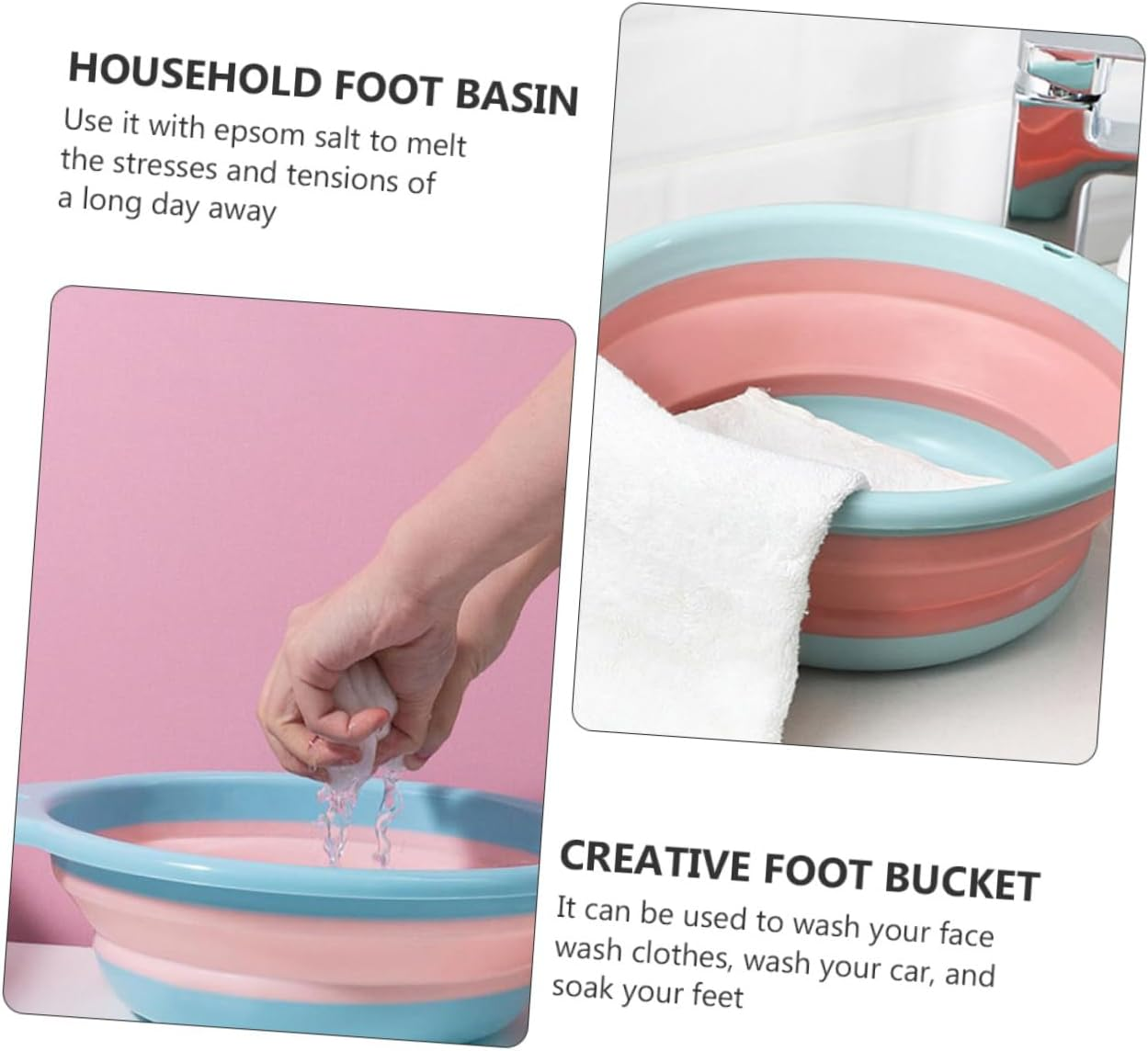BCOATH Portable Foldable Foot Bath Basin Multipurpose Household Foot Soak Bucket Compact Bath Tub image number 5