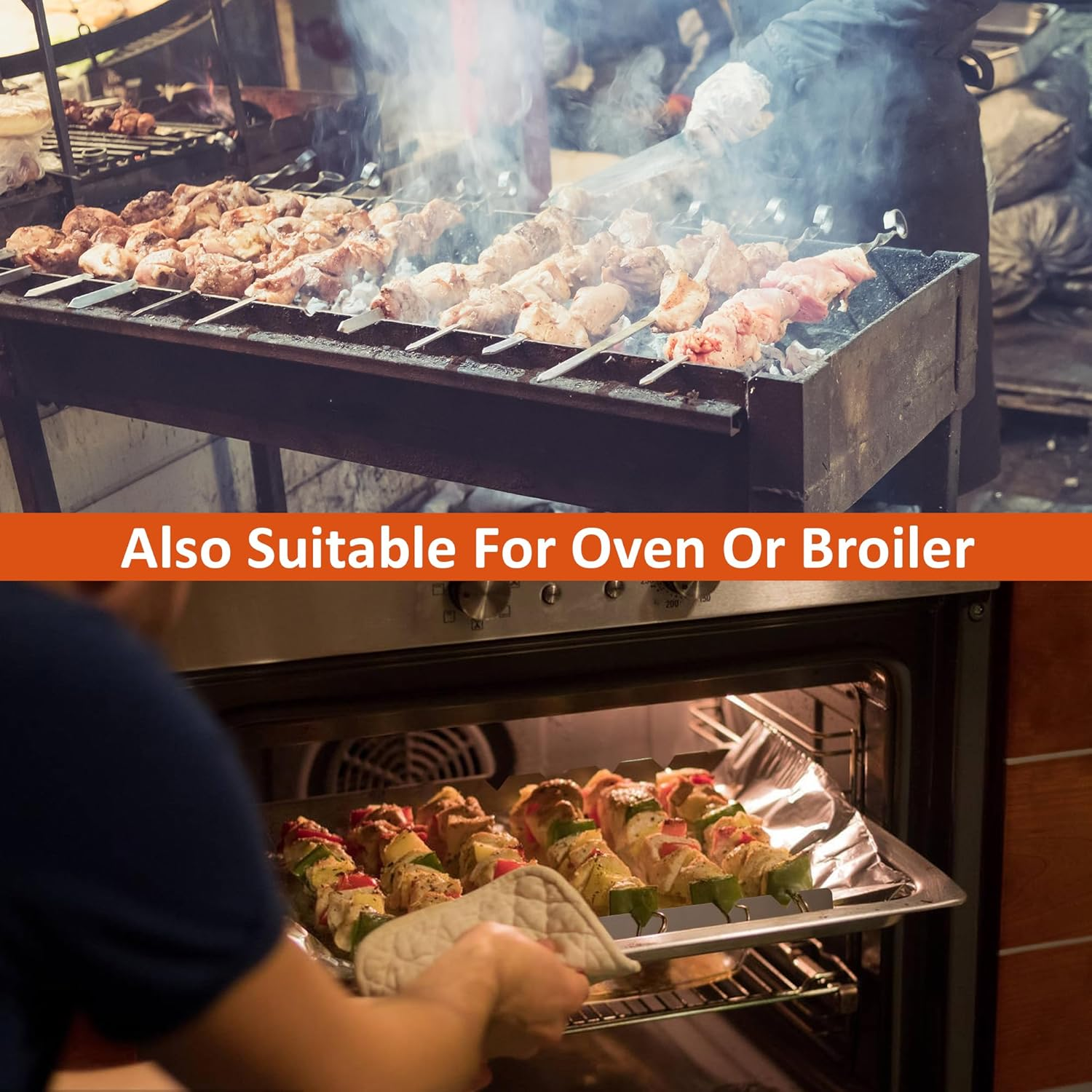 Akamino 4 Pack Kabob Skewers Rack, 430 Stainless Steel Shish Kabob Holder with 6 Notch, 11..8" Long Universal Barbecue BBQ Skewers Rack for Grilling image number 6