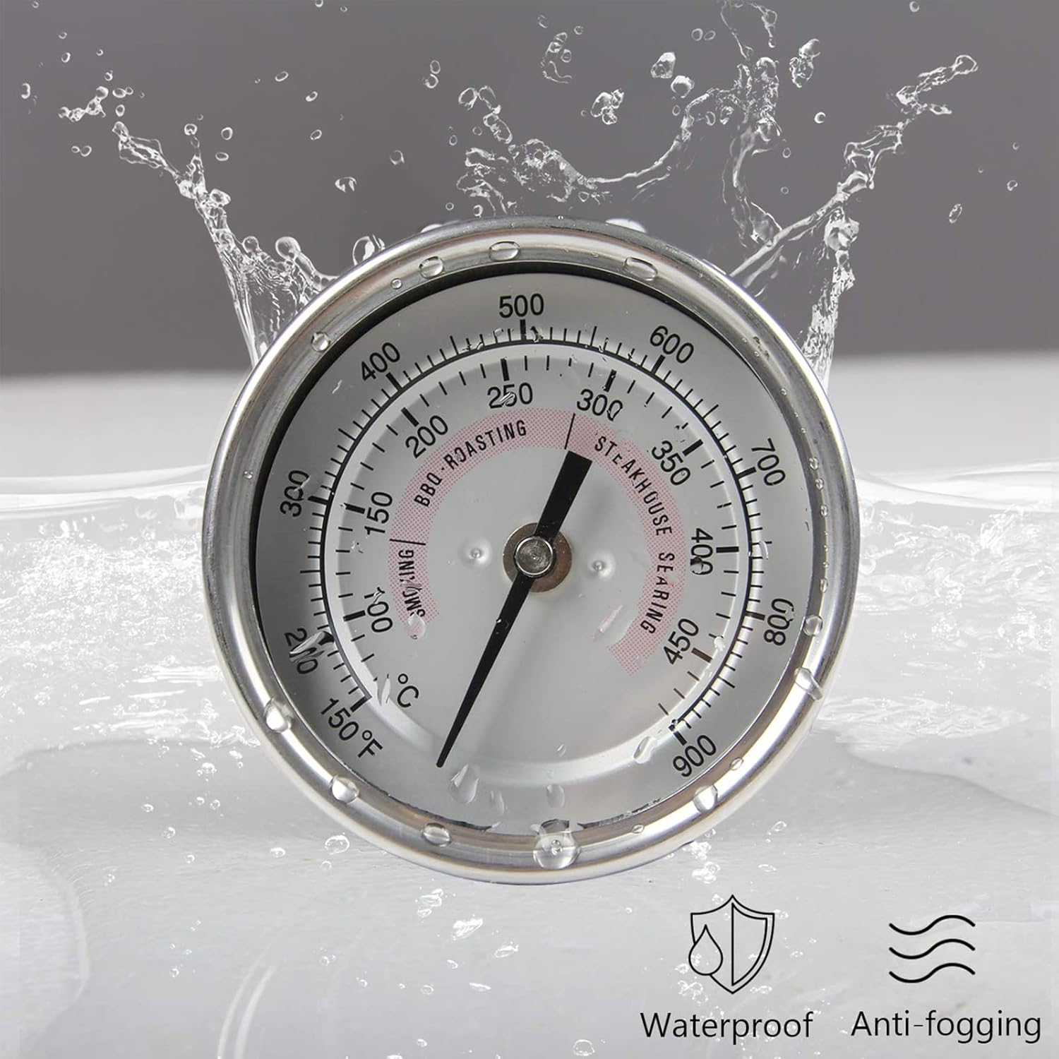 BBQ Temperature Gauge Waterproof Large Face for Kamado Joe Barbecue Charcoal Grill - Stainless Steel 150-900&deg;F Cooking Thermometer for Oven Wood Stove Accessories - Easy Setup image number 5