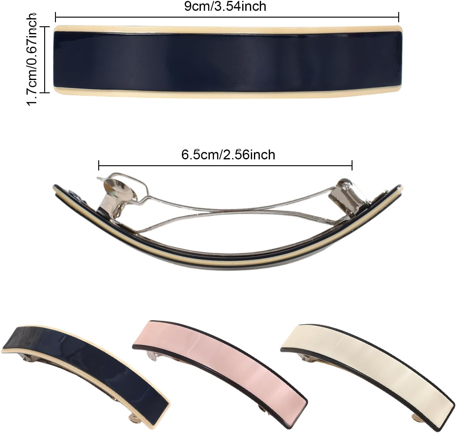 Pack of 3 French Hair Clips for Women, Automatic Large Classic, French Stylish Hair Clip, for Fine Hair and Medium Thick Hair (Pink, White, Black) image number 3