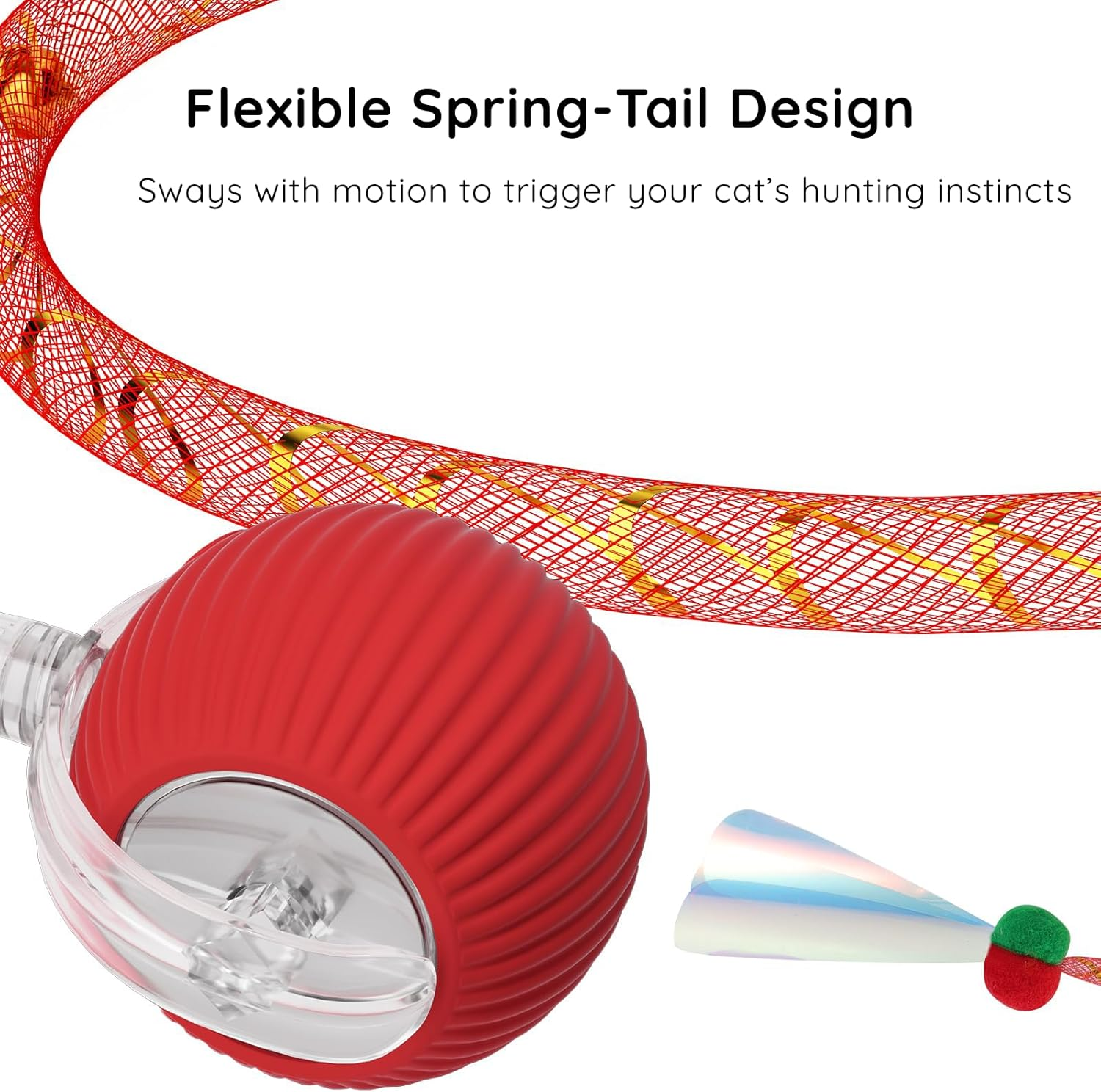 Smart Cat Toy Ball with Feather & Bird Sound, Silicone Interactive Rolling Ball for Indoor Cats, Motion-Activated, Obstacle Avoidance, Quiet Motor, Rechargeable 300Mah Battery (Red) image number 6