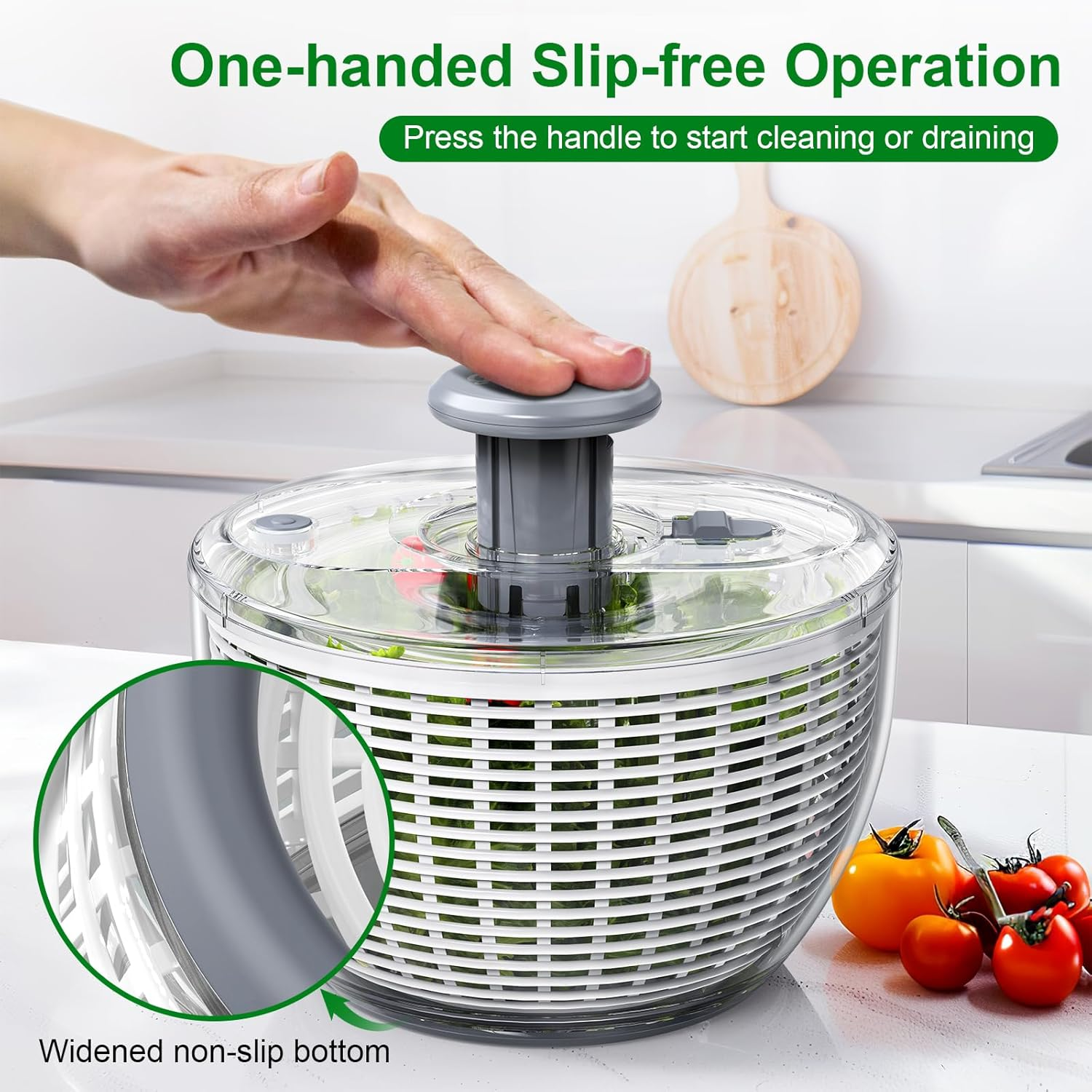 Gooood Salad Spinner, Lettuce Spinner with 6 Litres Large Colander, Fruit and Vegetable Wash Spinner Dryer, One-Handed Good Grips Transparent Snack Spinner and Lettuce Crisper for Health in Kitchen