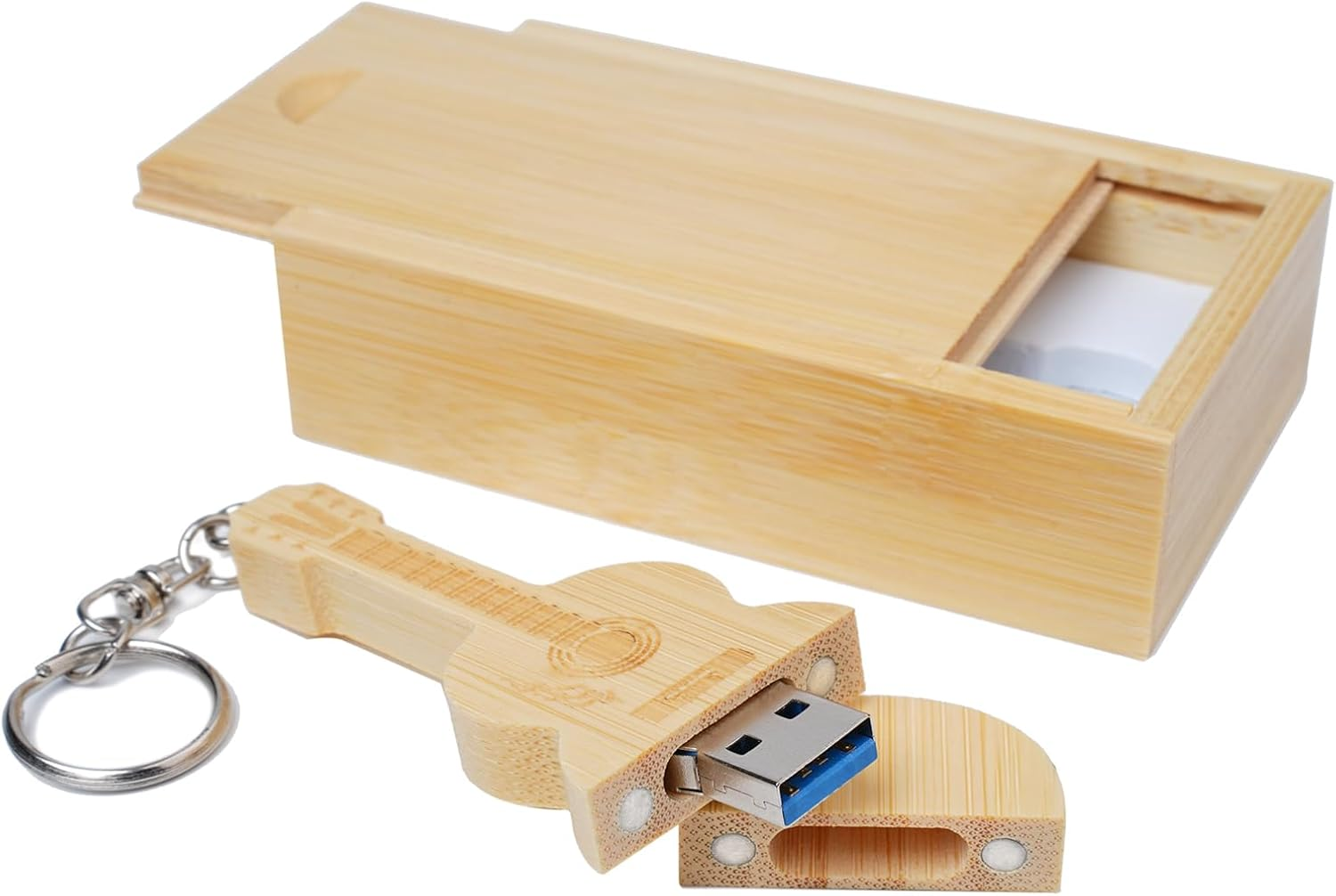 Guitar Shaped Maple Wood Memory Stick USB Flash Drive in Wood Box (3.0/16GB, Bamboo Wood) image number 1
