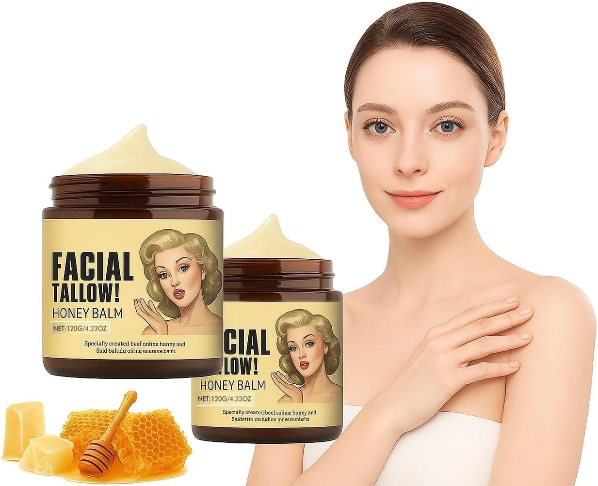 LH 2PCS Whipped Tallow Balm - Grass-Fed Beef Fat Face Cream - Honey - Natural Moisturizer for Dry and Sensitive Skin image number 3