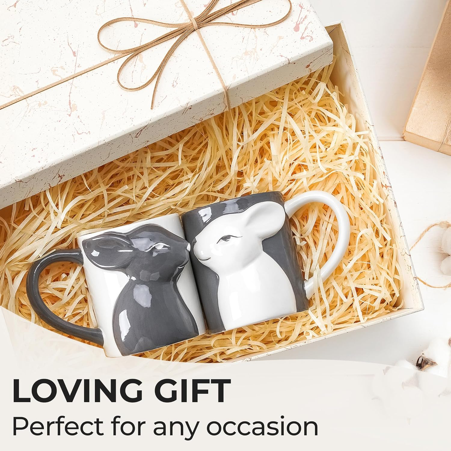 MIAMIO - Kissing Rabbit Mug Set of 2/400 Ml Coffee Mug for Couples/Ceramic Coffee Cup Set/Gifts for Women/Men for Birthday, Easter or Christmas - Microwave- and Dishwasher Safe image number 2