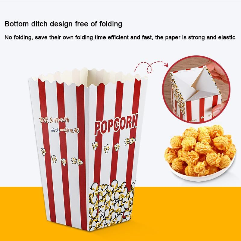 10 Large Capacity Popcorn Containers - Red & White Striped Paper Popcorn Boxes for Families, Parties, Movie Nights and Events image number 1