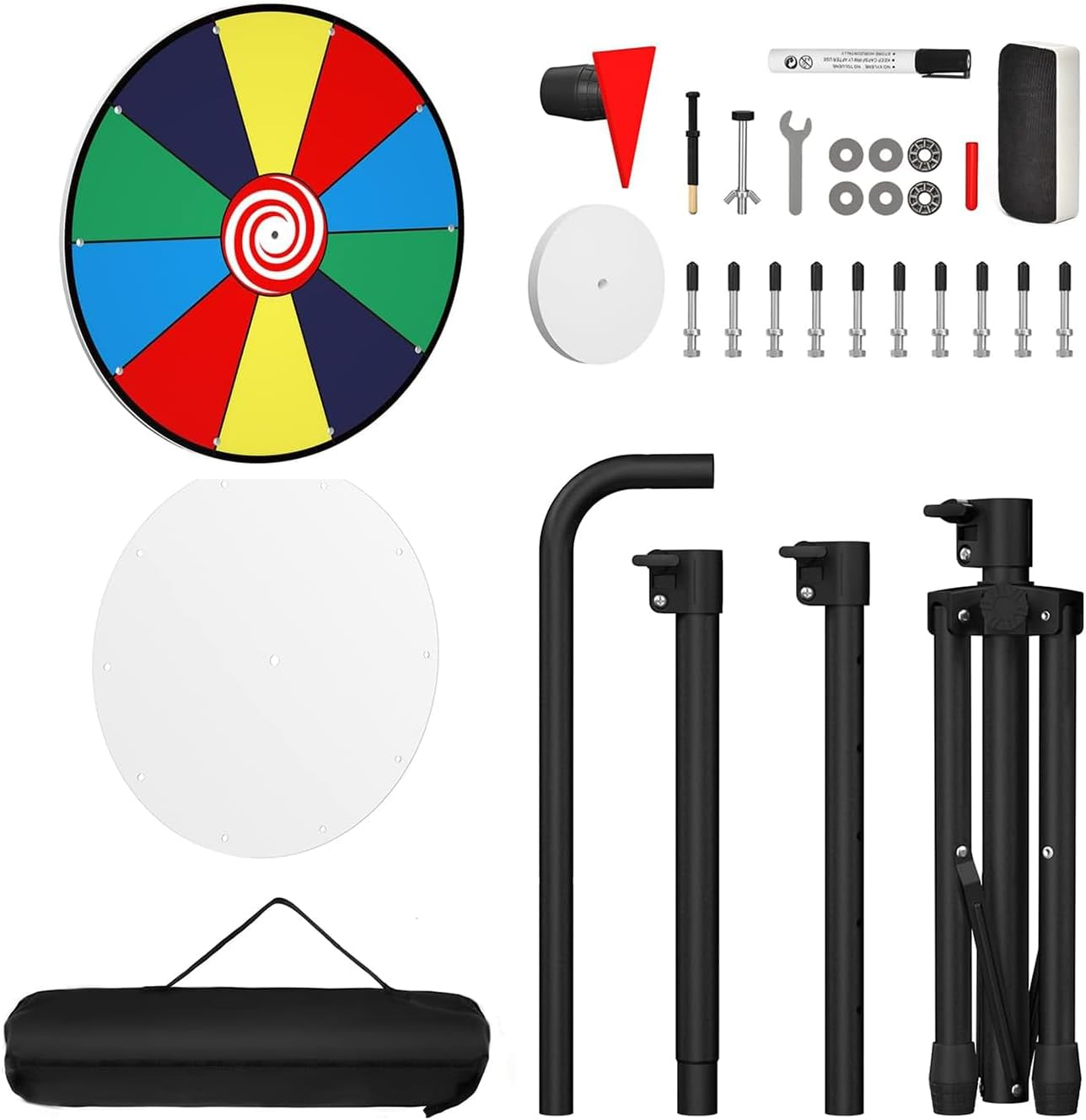 16" Spinning Prize Wheel - 10 Slots Color Roulette Spinner with Adjustable Folding Tripod Floor Stand. Includes Marker and Eraser.Play Fortune Spin Game at Trade Show, Carnival.