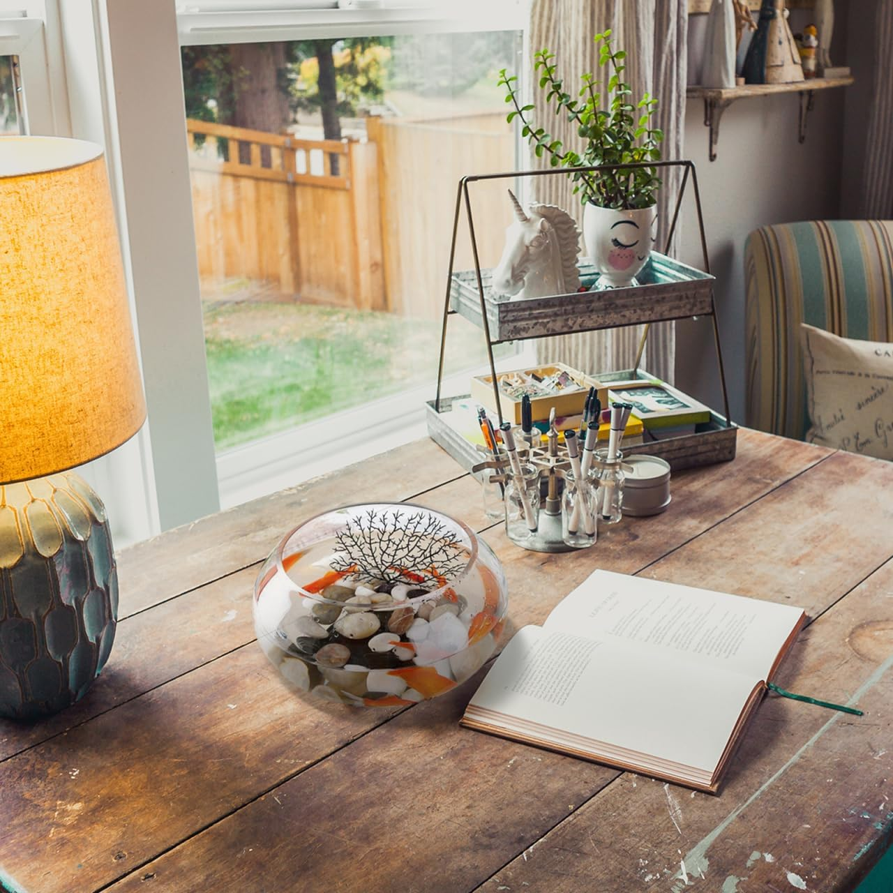 Kisangel Large round Glass Fish Bowl Transparent Glass Fish Tank Terrarium Bowls for Home Office Decoration Plant Vase Planter image number 5