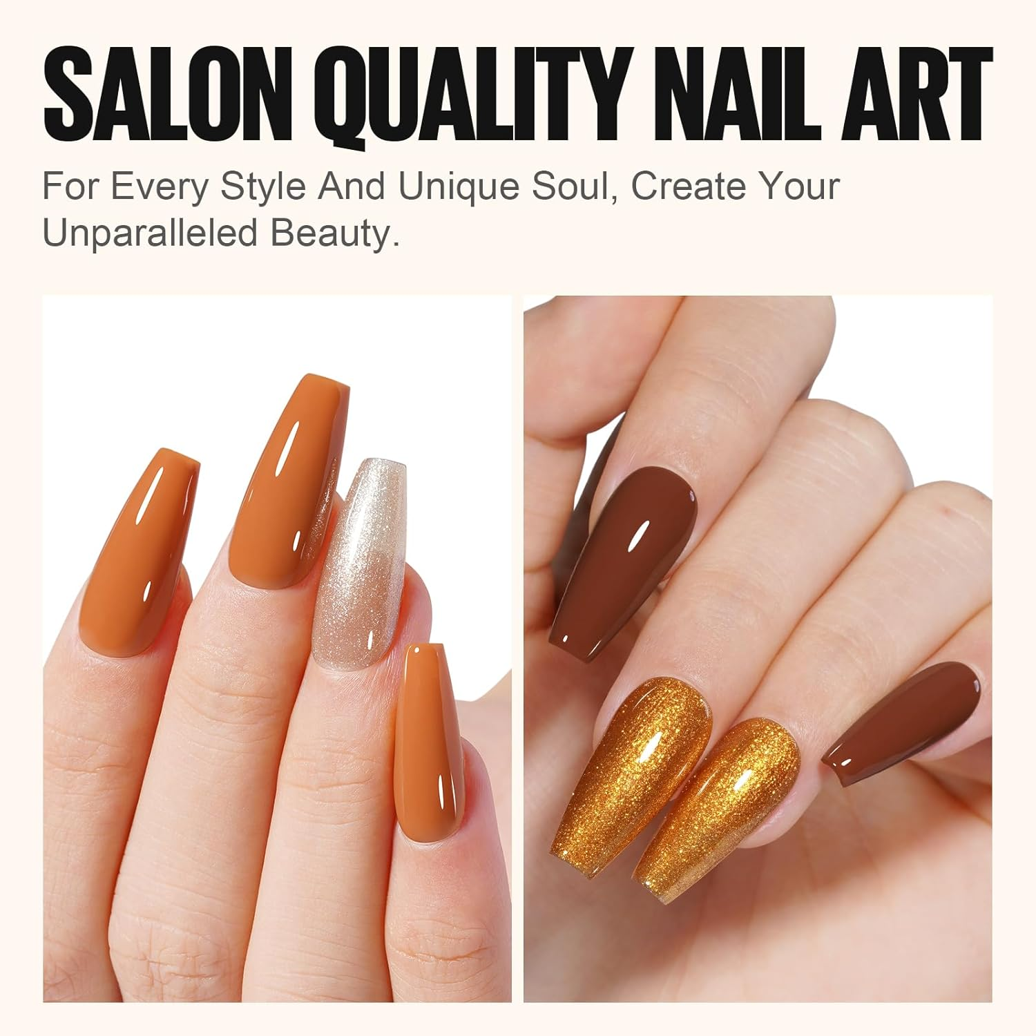 TOMICCA Gel Nail Polish Kit, 4 Colors Autumn Fall Brown Gold Glitter Orange Gel Polish Set Soak off Nail Gel Nail Art DIY Manicure Salon Gifts for Women Girl DIY Home, 8ML - Brown Gold Set image number 5