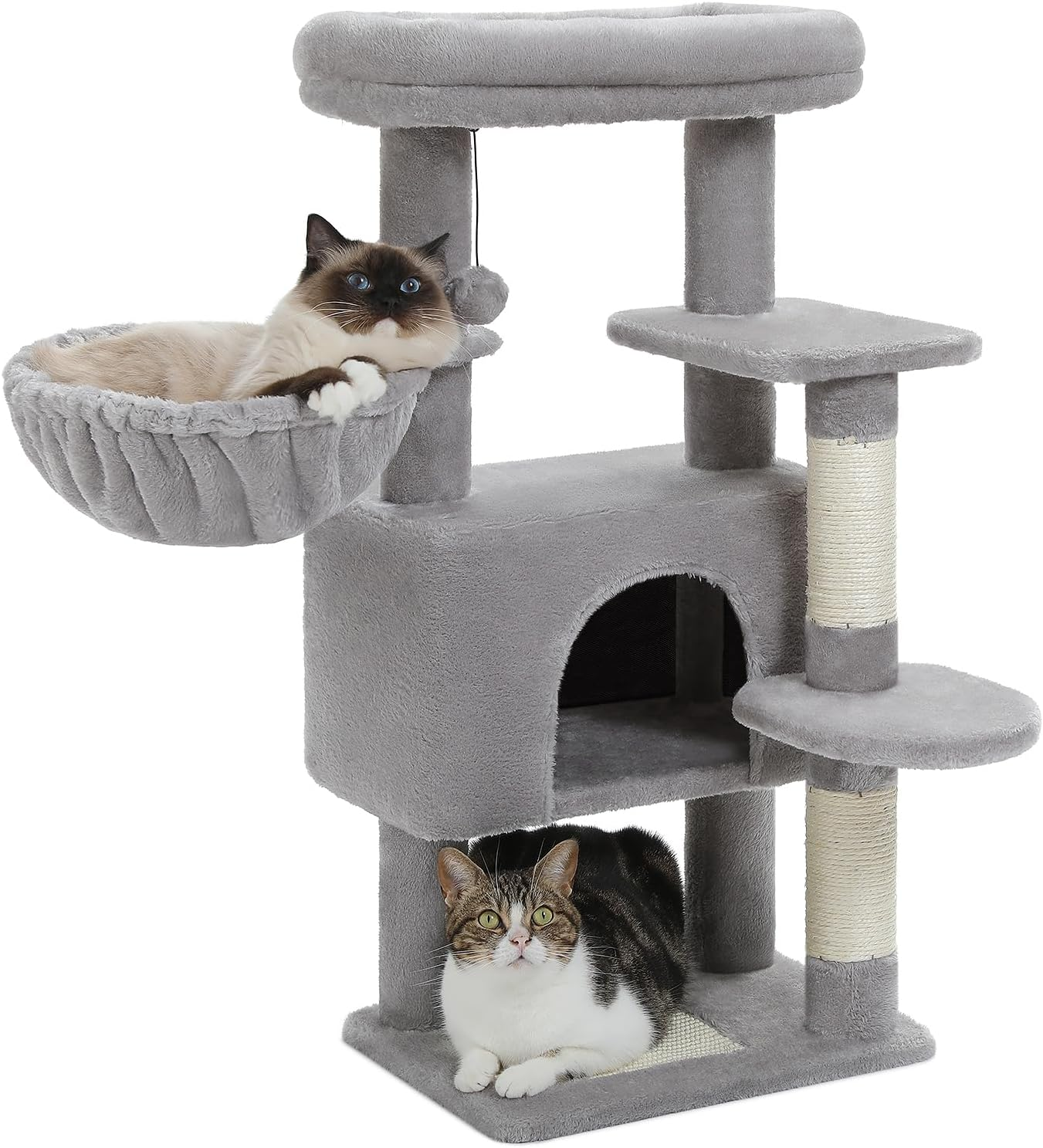PAWZ Road Cat Tree for Indoor Cats, 88Cm Cat Tower with Top Perch, Cozy Hammock, Large Condo, Scratching Posts and Pad, Kitten Climbing and Dangling Ball image number 5