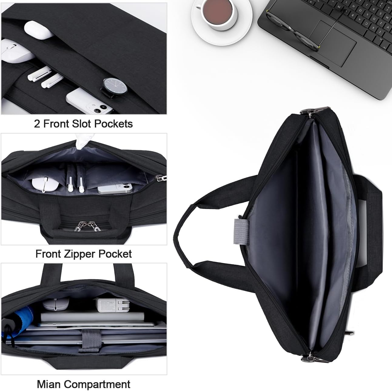 FALAZAR Laptop Bag 15.6 Inch for Men Women Laptop Carrying Case Business Briefcase Waterproof Computer Messenger Bag Office Work Shoulder Bag with Shoulder Strap, Black Grey Blue Pink - Grey image number 5