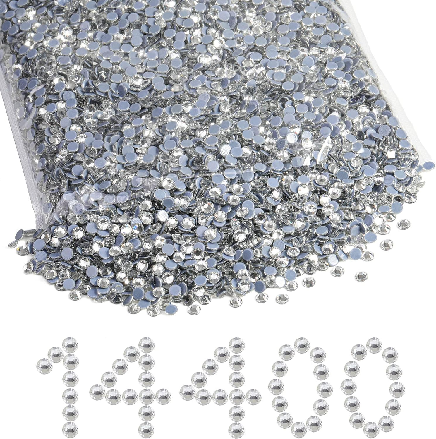 BEADSLAND Hotfix Rhinestones Bulk, 14400PCS Crystal Hot Fix Rhinestones for Crafts Clothes DIY Decoration, Crystal, SS10, 2.7-2.9Mm image number 1