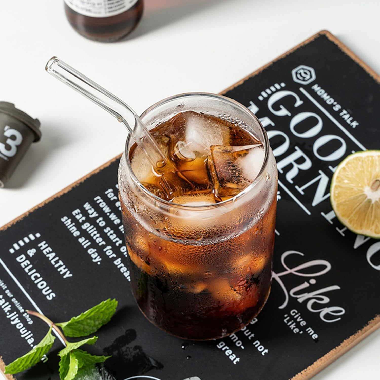 T Tersely Reusable Glass Straws,Set of Reusable Drinking Straw Including Straight and Bent Straws & 1 Extra Wide Smoothie Straw with Cleaning Brushes for Smoothies, Milkshakes, Juice, Tea image number 3