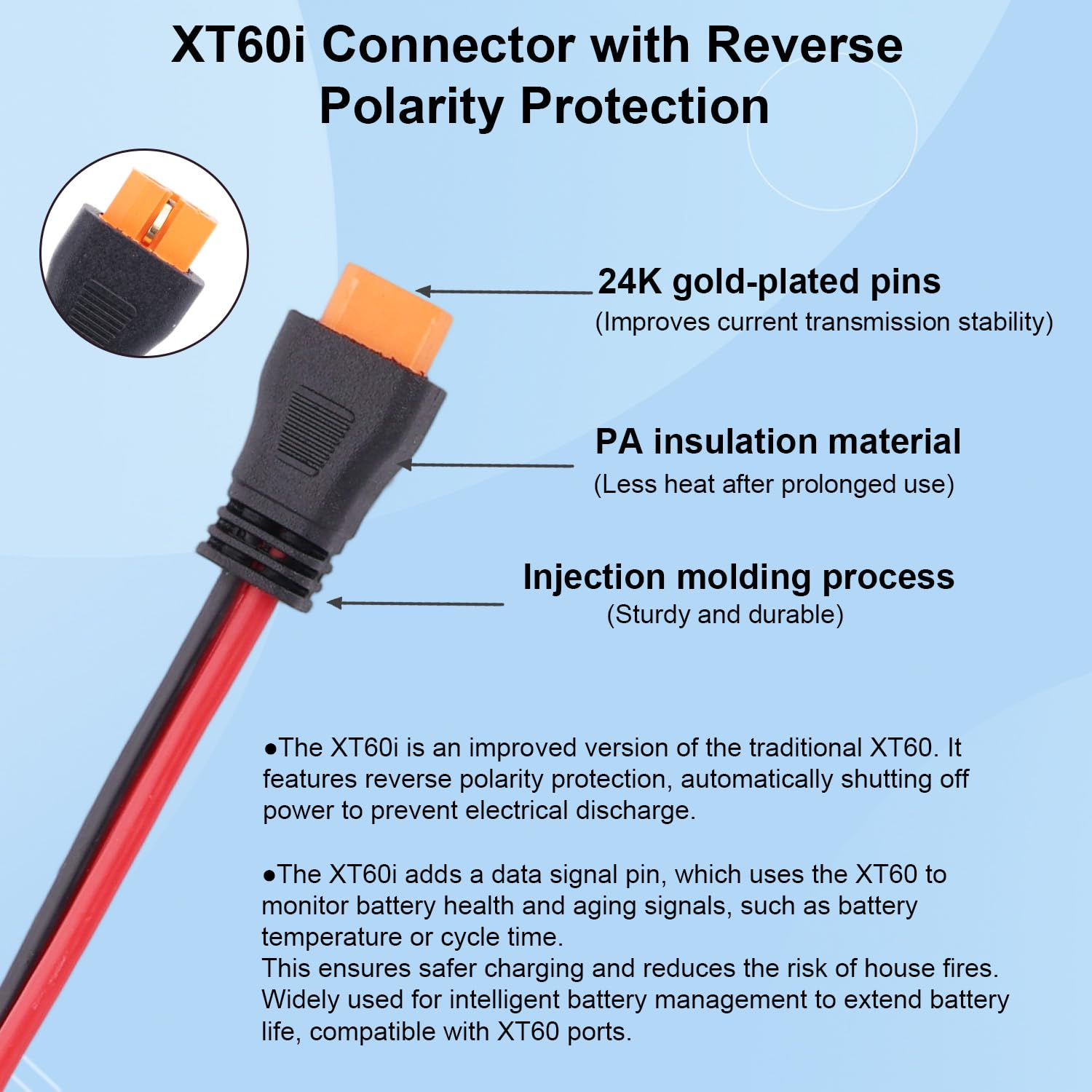 Solar to Xt60I Cable, 12AWG 10FT Xt60I Solar Charging Cable Connector for Foldable Panel Lifepo4 Battery Portable Power Station Generator image number 6