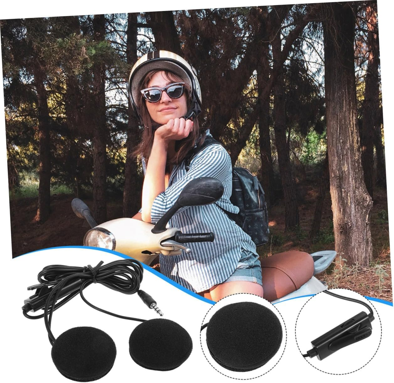 FUNOMOCYA 2Pcs Motorcycle Helmet Headset In-Ear Earphones with Microphone for Rider Navigation Communication Black