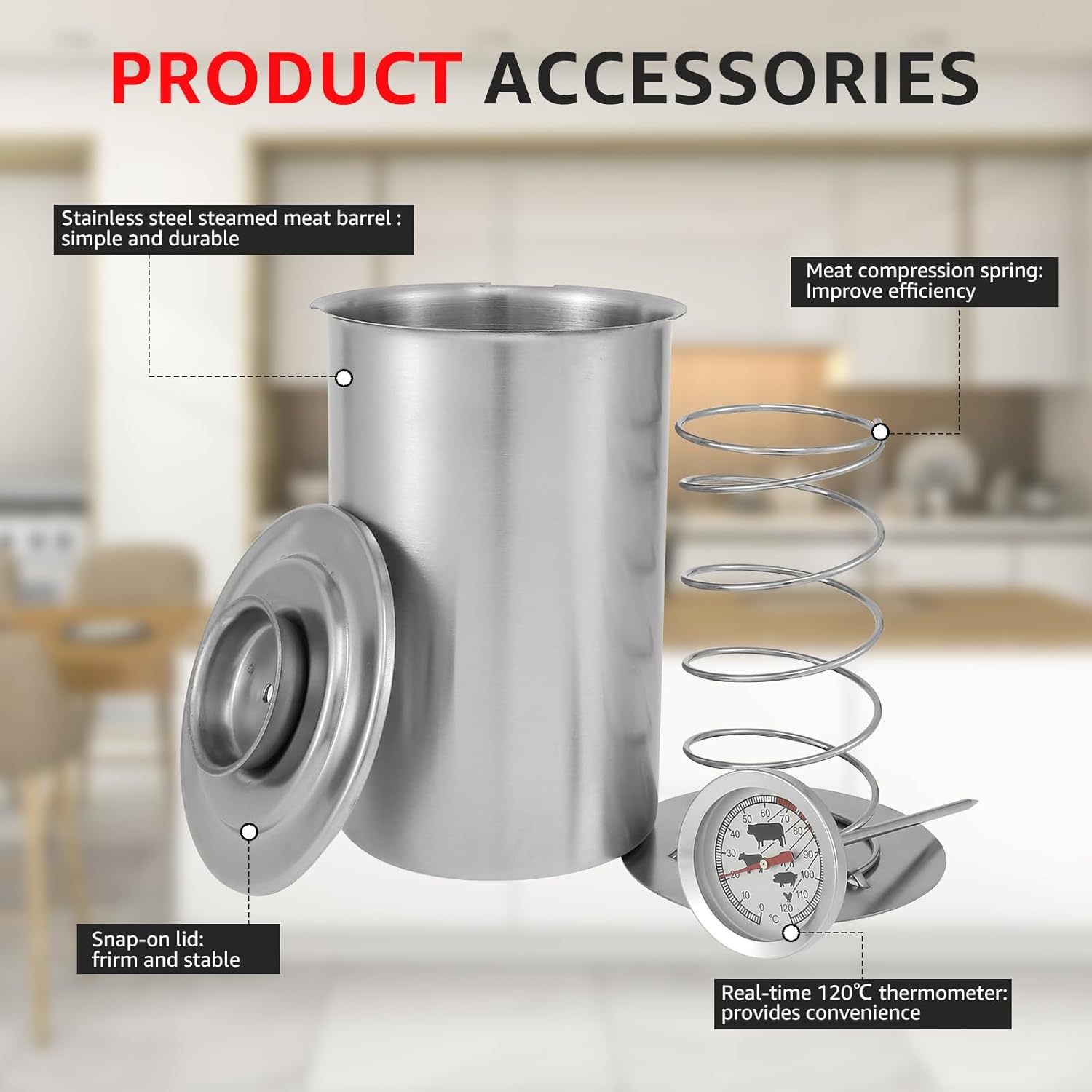 Meat Press Cooker 304 Stainless Steel Ham Press Maker with Thermometer Multifunctional round Shape Meat Press Mold for Deli Meats Meat Pork Seafood Beef Fish Poultry Lunch Meat Press image number 4