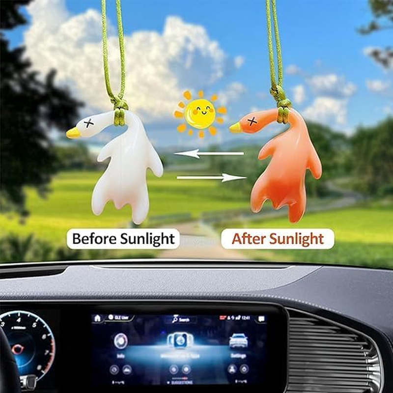 Duck Car Accessories 12-Pack - UV Color Changing Roast Duck Shape Pendant with Temperature Reminder, Fun Sunscreen Tester for Car Mirror, Bicycle, Indoor & Outdoor Decoration image number 3