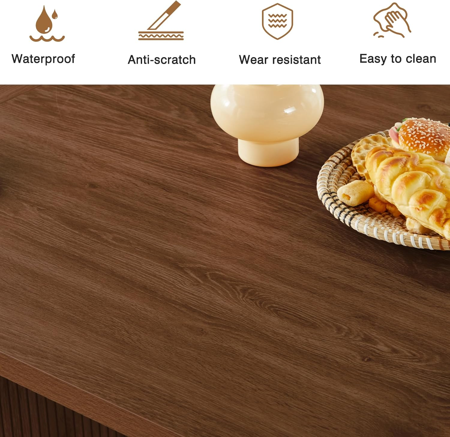 70.8 Inch Kitchen Dining Table for 6-8 People, Oval Kitchen Table with Wood Strip Base, Modern Farmhouse Large round Dining Room Tables for Kitchen Living Room (Walnut) image number 2