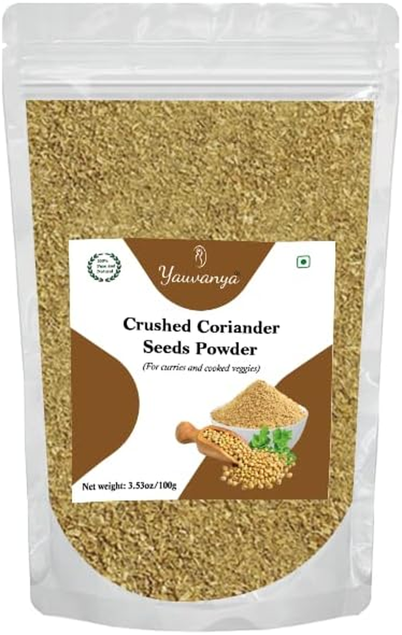 Yauvanya Roasted and Crushed Coriander (Dhania) Seeds Powder, 100 G (3.5 Oz.), Vegan, Gluten-Free, Spice