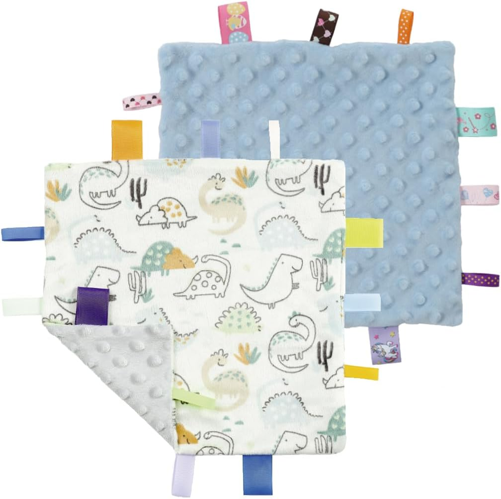 CREVENT Tag Security Blankets for Babies, Soft Small Loveys for Girls, Baby Comforter Sensory Blanket, Great Gifts for Birthday Baby Shower 25X25Cm (Dinosaur+Blue) - 5 Colors image number 7