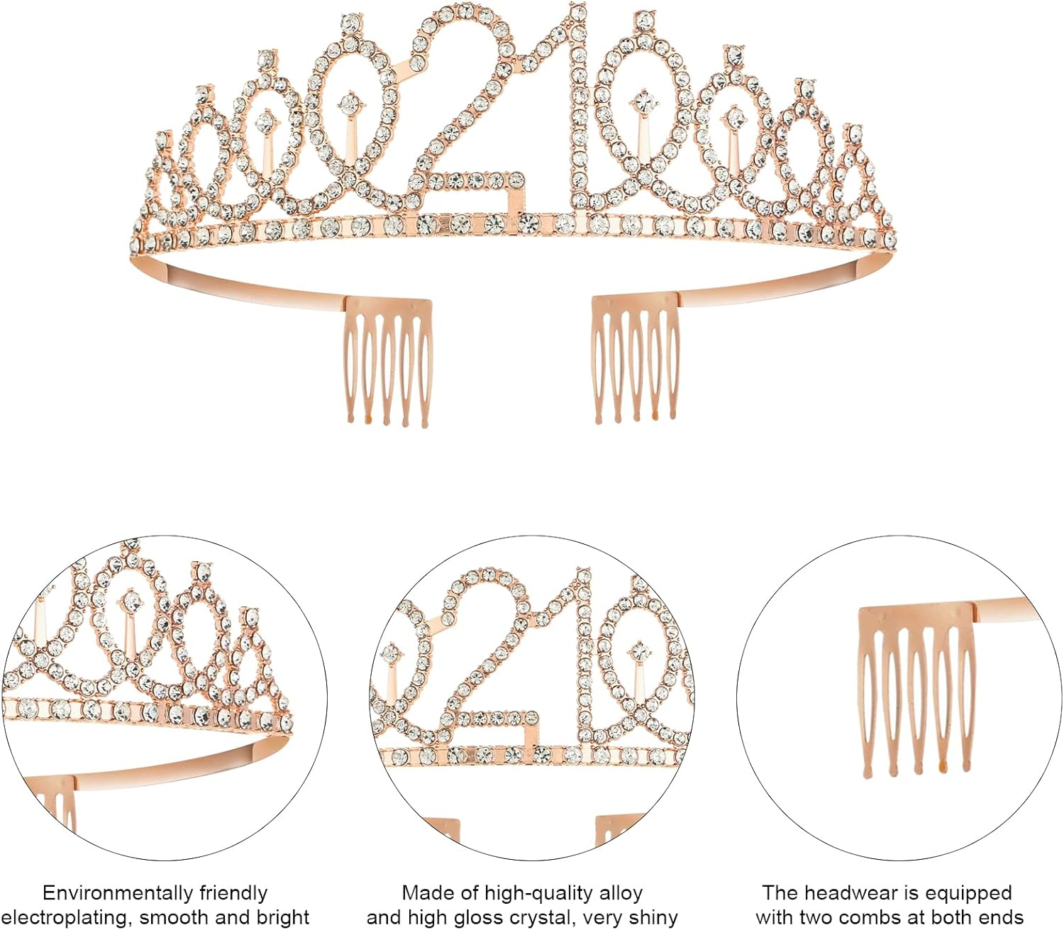 Happy 21St Birthday Decorations, 21St Birthday Tiara Crown, Birthday Cake Topper and Number 21 Candles, Birthday Sash, Rose Gold 21 Year Old Birthday Party Decorations for Women Gifts image number 2