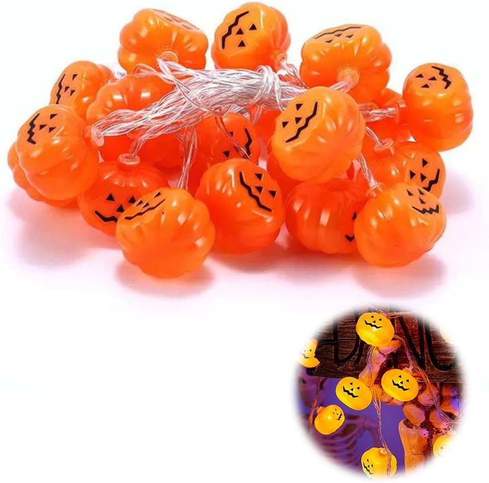 WUSJCOF 20 LED Halloween Pumpkin Fairy Lights with 2 Modes, 3D Pumpkin Decorative Light for Halloween Party, Homes, Gardens and Yard (3 M) image number 2