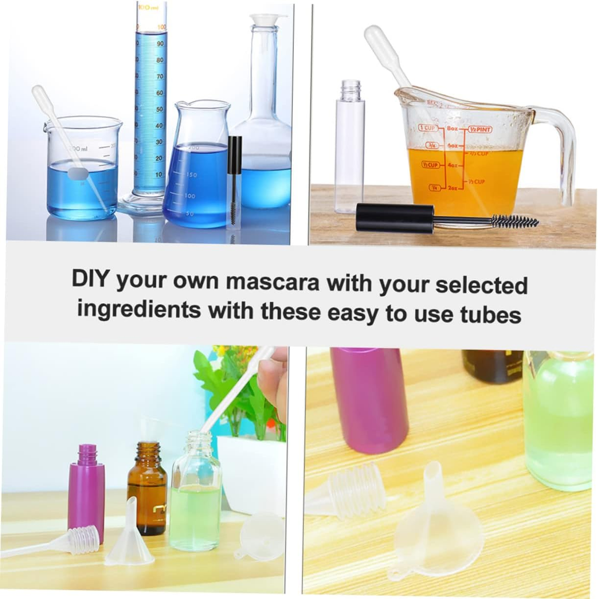 MERRYHAPY 2 Sets 10Ml Refillable Glass Bottles Mascara Tubes and Funnels for Travel Outdoor Essential Oils and Perfumes Sample Containers image number 1